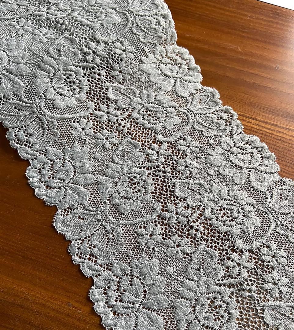 6 Inches Wide White Stretchy Lace with Floral Pattern for Bridal Wedding Decorations, Sewing DIY Making and DIY Crafts- 5 Yards (7227 Grey)