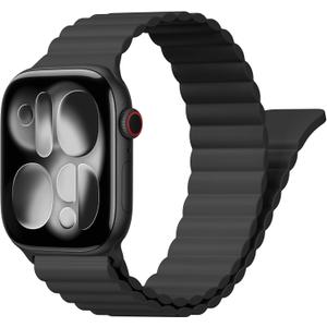 Magnetic Sport Bands for Apple Watch Band 40mm 38mm 41mm 42mm 44mm 45mm 46mm iWatch bands for Women Men, Silicone Loop Strap Wristband for Apple Watch Series 11 10 9 8 7 6 5 4 3 SE 3/2nd Ultra/3/2 49mm (01-Black)