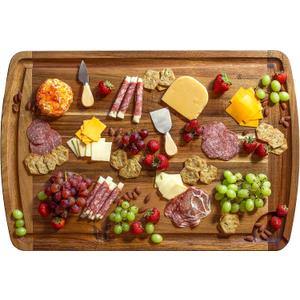 Rock & Branch 30" x 20" Acacia Wood Extra Large Cutting Board, Stove Top Cover or Over the Sink Chopping Block, Noodle Board and Giant Charcuterie Serving Tray
