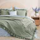 BLOOMHAVEN Full Comforter Set - 7 Pieces Ruffle Sage Green Bedding Sets, Shabby Chic Farmhouse Bed in a Bag Full with Ruffle Comforter, Floral Sheets, Pillowcases & Shams