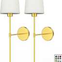 10000mAh Battery Operated Wall Sconces Set of Two, Wireless Sconces Set of 2 Wall Light with RGB Rechargeable Magnetic Bulb, Sconces Wall Decor Set of 2 for Bedroom Living Room, Gold