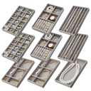 Stackable Jewelry Organizer Trays Set of 9, Small Velvet Jewelry Organizers Earring Necklace Ring Bracelet Display Case Storage for Drawer Dresser (Grey)