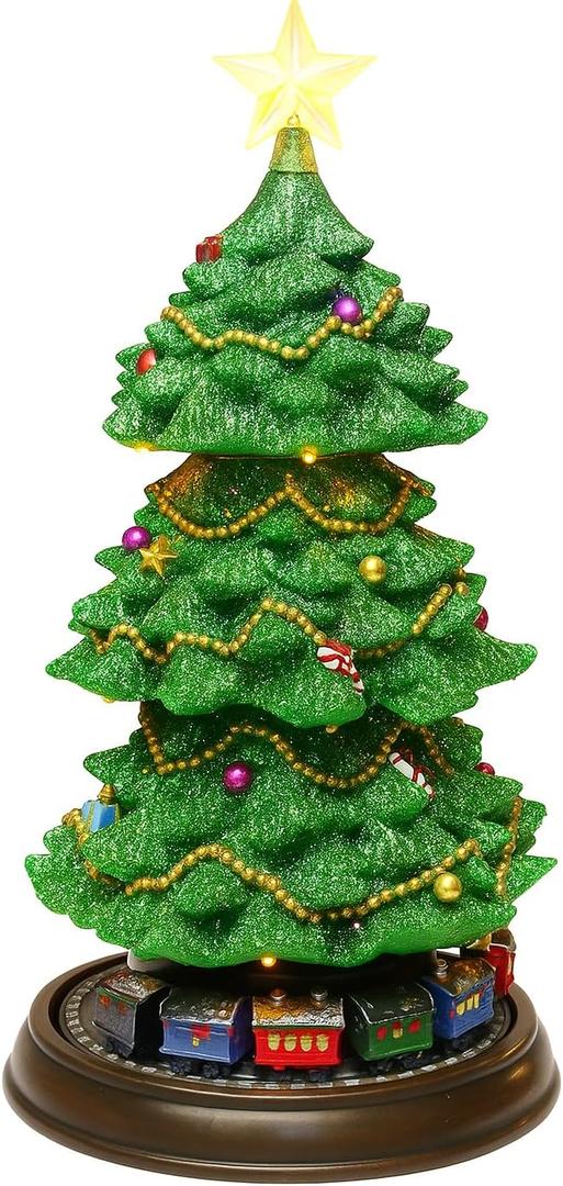 Rotating Train Christmas Tree 15.7 Lighted Musical Tabletop Decoration by Moments in Time LED Christmas Tree with Trains & 8 Songs UL Adapter Included Perfect