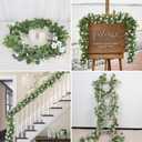 Artificial Eucalyptus Garland with Morning Glory Flowers, 2 Pack Faux Eucalyptus Leaves Greenery Garland Hanging Vines for Wedding Party Backdrop Mantle Table Arch Wall Decor, 6 FT Indoor Outdoor