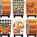 6 Pcs Fall Chair Covers Set Autumn Chair Back Cover Thanksgiving Dining Chair Slipcovers Buffalo Plaid Removable Chair Seat Protector for Kitchen Dining Hotel Wedding (Maple Leaves)
