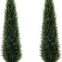 5 ft Artificial Cedar Topiary Trees, 2 Pack UV Resistant Faux Outdoor Plants, Front Door Cypress Tree Decor Outdoor Entrance, Tall Fake Outside Plants, Evergreen Arborvitae Plastic Indoor Plant