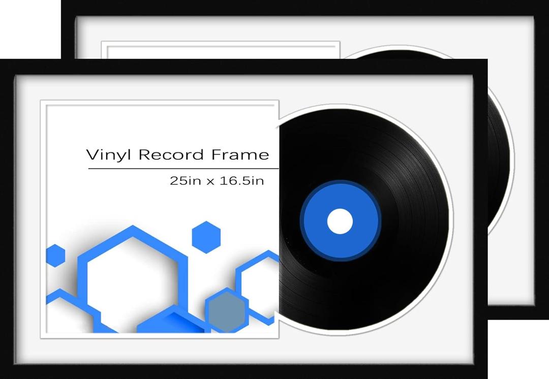 Vinyl Record Frame Album Frame for Frame Made to Display Records, Home Decor LP Vinyl Record Display (White Bottom Mat, 2Pack)