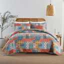 VISIMISI Cotton Bedspread Quilt Sets Reversible Coverlet Sets Comforters Vintage Bohemian Patchwork Bedspread,Orange,King Size