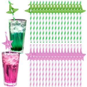 100 Pcs Pink and Green Disposable Straws for Princess and Wizard Witch Party Paper Straws Bulk Holiday BFF Enchanted Musical Birthday Themed Party Supplies