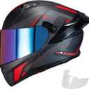 Modular Motorcycle Helmet Dual Visor Flip Up Full Face Helmets SJ-809 DOT Approved for Adults Men Women (Red Mech Man, L)