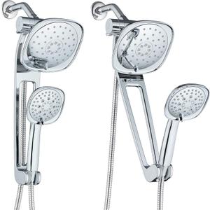 AQUABAR High Pressure Square 3-way Luxury Spa Combo System with Adjustable 18" Extension Arm for Easy Reach & Mobility - Use 7.5" Rain & Handheld Shower Head Separately or Together/All-Chrome Finish