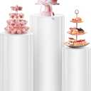 Sef of 3 White Cylinder Cake Pedestal Stands Cover