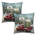 Kwlegh Red Truck Christmas Pillow Covers 18x18 Set of 2 Merry Christmas Pillow Case Xmas Tree Cabin Snowman Cushion Case for Winter Holiday Decorations Couch Bedroom
