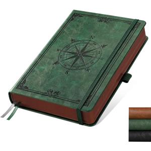 AHGXG Thick Journal Lined Notebook for Men - 320 Numbered Pages A5 College Ruled Notebook for Writing, 100gsm Paper, Vintage Leather Hardcover, for Women Work Office School, 5.75'' X 8.38''- Dark Green