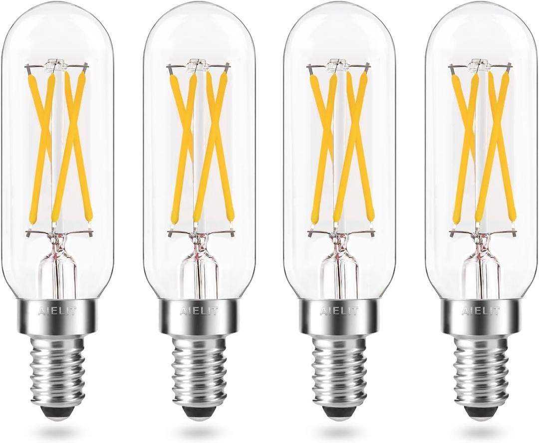 T8 4-Watt E12 LED Light Bulb, Dimmable (0-100%), Soft White 3000K, Clear Tubular Candelabra Light Bulbs 40W Equivalent for Sputnik Chandeliers, Glass Mason Jars, Hanging Pendant Lamp,4-Pack