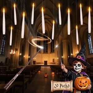 Halloween Decorations Floating Candles with Wand: 20Pcs Flameless Floating Candles with LED Warm Lights Battery Operated Magic Candle for Birthday Gifts Halloween Party Decorations Indoor Home Decor