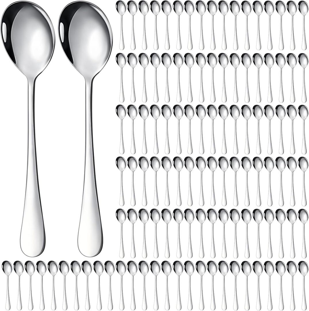 Nuogo 200 Pieces Soup Spoons Stainless Steel Round Soup Spoons Bulk Mirror Polished Silverware for Bouillon Dessert Cereal Ramen Pho Wonton Dumpling Noodles Home Restaurant Kitchen, Dishwasher Safe
