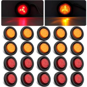 2" Inch Round Led Trailer Marker Lights 4 LED, 10 Red + 10 Amber 2" Inch Round LED Trailer Side Clearance Marker Lights Sealed Grommet Flush Mount Waterproof w/2 Prong Wire Pigtails
