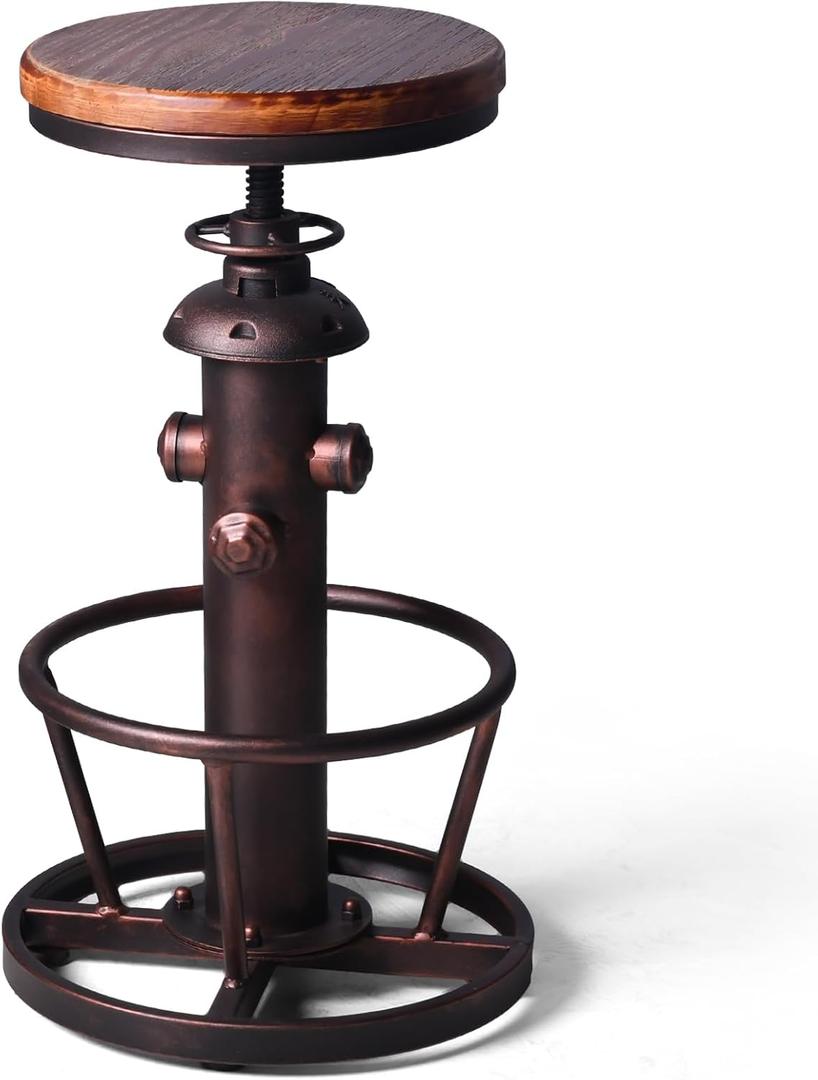 Vintage Swivel Bar Stool Industrial Coffee Kitchen Dining Chair Fire Hydrant Design Height Adjustable 24.8-30.7inch Solid Wooden Seat (Copper)