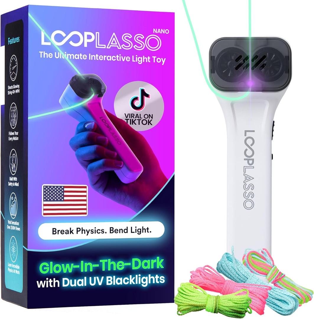 NANO Glow-in-the-Dark String Shooter Toy with Built-in UV Blacklight, Interactive STEM Toy for Kids and Adults, Viral Rave Accessory and Light Show Gadget