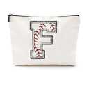 Initial Makeup Bag Monogrammed Cosmetic Bag Letter F Zipper Pouch Baseball Accessories for Girls Women Player Coach Friend Graduation Birthday Gifts