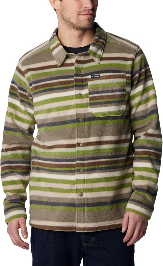 Columbia men's Steens Mountain Printed Shirt Jacket (3X, Stone Green Surfcrest Stripe Print)