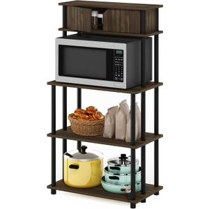 Furinno Turn-N-Tube Kitchen Storage Shelf with Top Cabinet for Kitchen, Dining Room and Home Office, Columbia Walnut/Black, 3-Tier with Top Cabinet