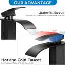 Matte Black Bathroom Faucets, Waterfall Bathroom Sink Faucet Modern Single Handle Bathroom Faucte 1 or 3 Hole, RV Mixer Tap Vanity Faucet - Includes Pop-up Drain Supply Hoses Deck Plate