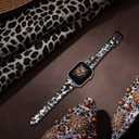 2 x TILON Leopard Bands Compatible for Apple Watch Band 38mm 40mm 41mm/42mm 44mm 45mm, Waterproof Genuine Leather&Soft Silicone Strap Replacement for iWatch Series SE 7 6 5 4 3 2 1 Women Girls (Black)