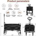 Collapsible Foldable Wagon, Beach Cart Large Capacity, Heavy Duty Folding, Collapsible Wagon for Sports, Shopping, Camping (Black) (greater)