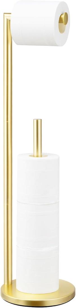 Toilet Paper Holder Stand, Bathroom Toilet Paper Roll Holder Stand with Reserve, Standing Toilet Paper Holder with Storage,Toilet Paper Roll Holder for 4 Rolls, Gold