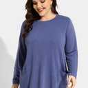 TIYOMI Plus Size Shirts Long Sleeve Tunic Tops for Women XL-5XL (Blue, XL)