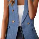 Happy Sailed Women’s Vest Tops Fall Winter Sleeveless Tweed Blazer Jackets Double Breasted Work Suit with Pockets (Blue)