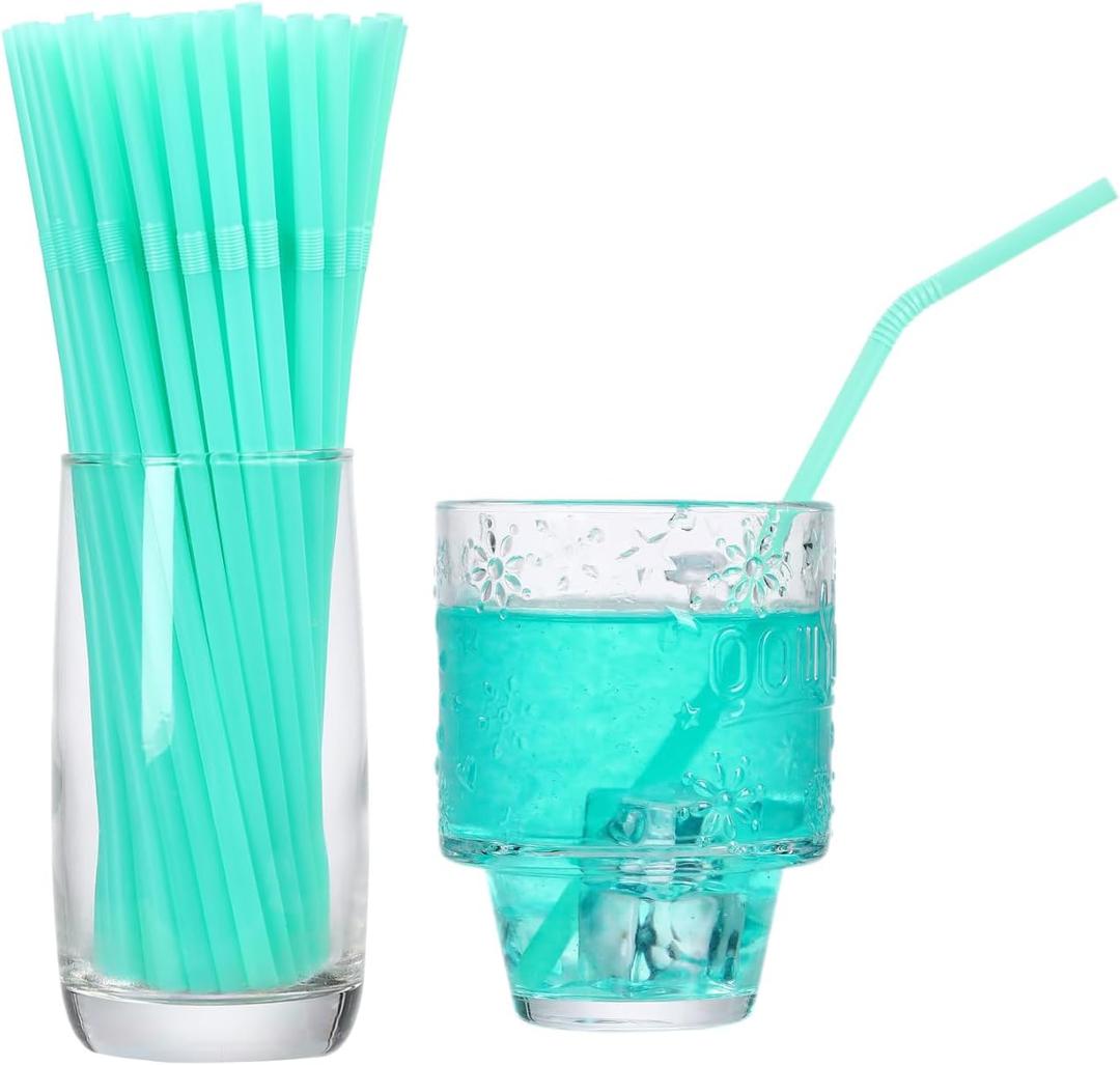 2 x YAOSHENG 200pcs Green Straw 8.28" x 0.23"Solid Colors Flexible Drinking Straws, Plastic Disposable Bendy Straws (green)