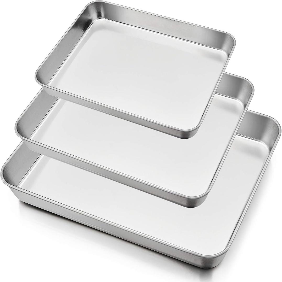 P&P CHEF Deep Baking Pan Set of 3, Non-Toxic & Heavy Duty & Easy CleanDeep Baking Pans Set of 3 , 12x10 ", 10.5x8 ", 9.5x7"