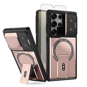 Furiet for Samsung Galaxy S22 Ultra 5G with Lens Cover & Screen Protector Wireless Charging Magsafe Kickstand Shockproof Soft Silicone Hybrid Phone Case for S22ultra 22S S 22 S22ultra5g 6.8 Rose Gold