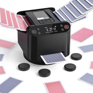 Automatic Card Shuffler and Dealer Machine  360 Rotating for 1-2 Decks, 2-12 Players with 4 Remotes | Built-in Game Modes, Rechargeable & Quiet for Poker, UNO, Phase 10, Skip-Bo, Rummy (Black)