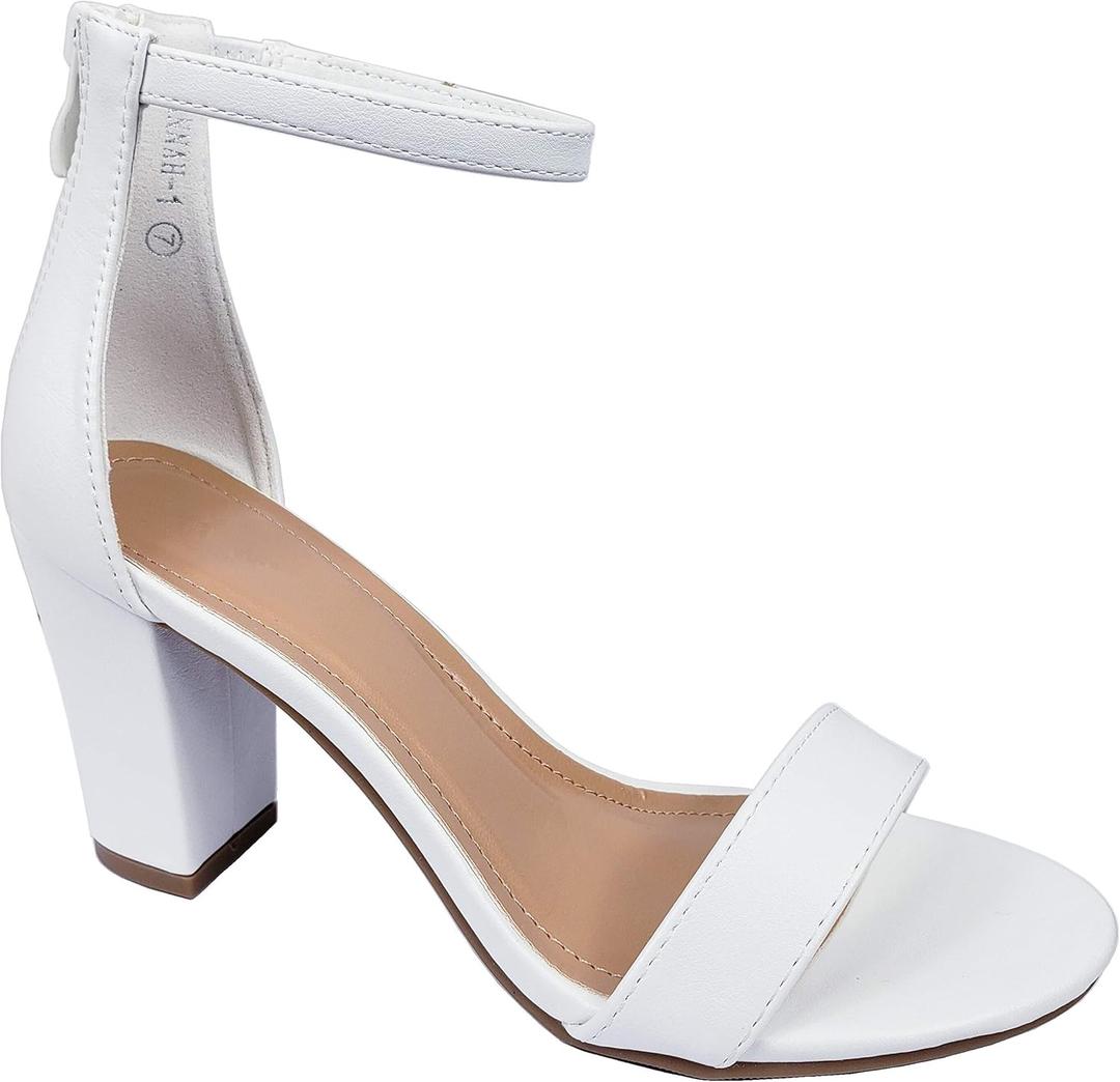 Over the Toe Strap Ankle Wrap Strap Heel Open Toe Medium Heel (6.5, White)