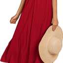 PRETTYGARDEN 2025 Summer Dress for Women Casual Short Sleeve Bow Tie V Neck Ruffle Midi Flowy Dresses (Medium, Red)