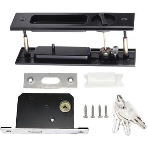 Long Lasting Zinc Alloy Sliding Door Lock Set for Bathroom Balcony Cabinet Doors (Classic Black Square Single Hook Sliding Door Lock)