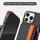 LAMEEKU for iPhone 14 Pro Max Wallet Case with Card Holder, Zipper Leather Crossbody Case with Kickstand Wrist Strap Lanyard for Women, Protective Cover with Phone Grip Holder Stand 5G 6.7 inch Black