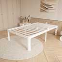 16 Inch Twin Size Bed Frames, Platform Bed with Metal Gaskets, Metal Bedframe No Box Spring Needed, DIY Headboard, Anti-Slip Mattress Stopper, Round Corner Leg, Easy Assembly, White