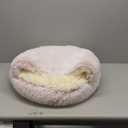 Anti-Anxiety Cat Bed, Plush Hooded Cave, 20 in Diameter, Suitable for Small to Medium Pets, Pink
