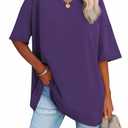 ATHMILE Womens Oversized Shirts V Neck Plus Size Spring Workout Summer Tops Beach Vacation 2026 Gym Clothes Basic Tee Dark Purple Size L