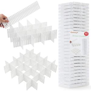 Flytianmy 40Pcs Drawer Dividers, Adjustable Drawer Organizer for Socks, Underwear, Makeup, Can Help Tidy Kitchen, Bedroom, Dresser White