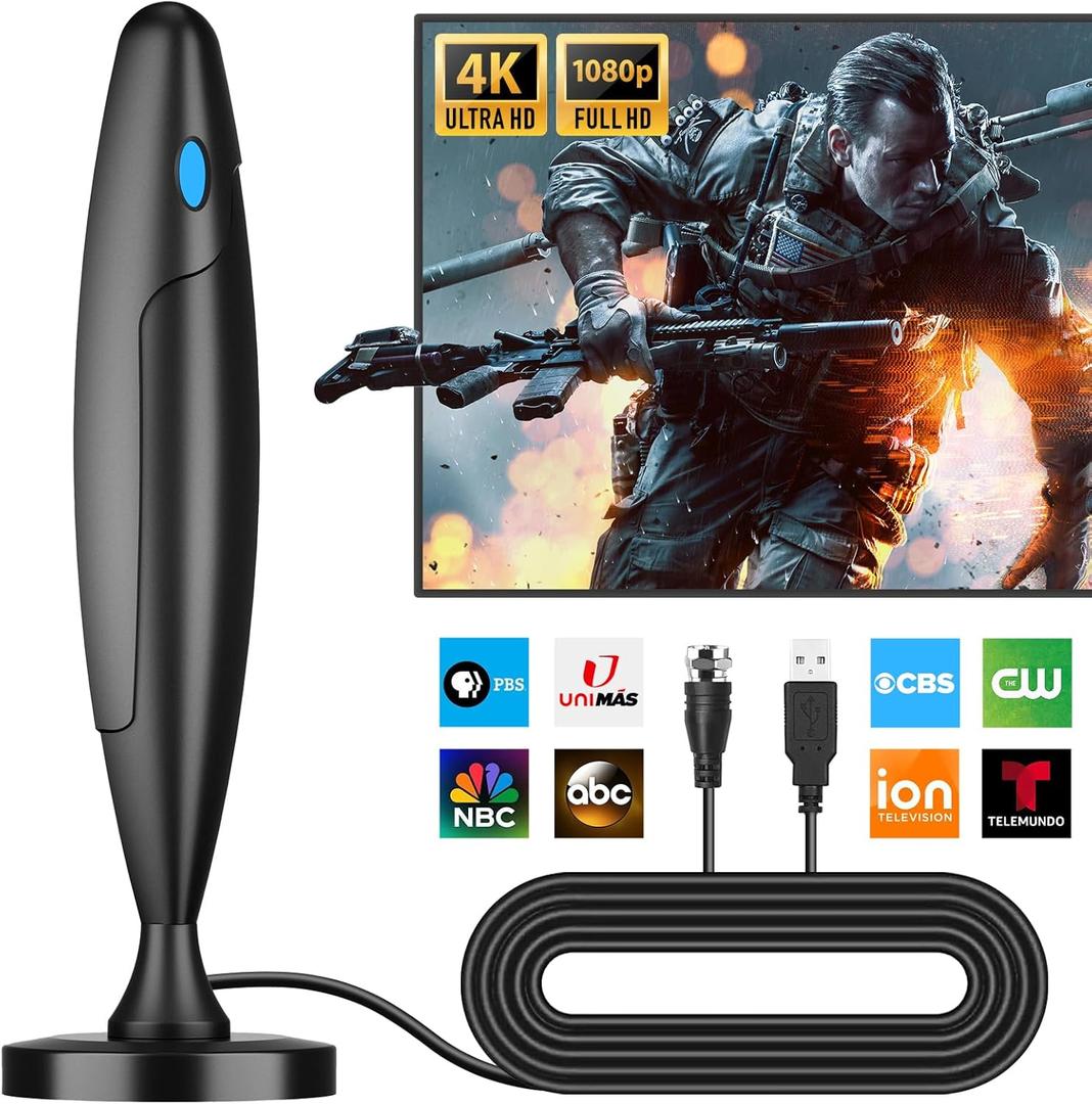 TV Antenna Indoor,Antenna for Smart TV for Long Range Reception and All Smart/Old TVs, HD Digital Antenna with Amplifier Signal Booster for Local Channels,Supports 4K 1080p (Black)