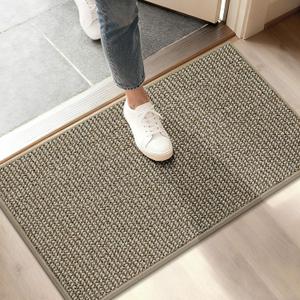 BEQHAUSE Dirt Trapper Door Mat 17"x30", Non-Slip Doormats (Rolled-Up NO Creases) Washable Entryway Rugs, Dirt Resist and Absorbent Welcome Mat, Low Profile Floor Mats for Front Back Door, Light Beige