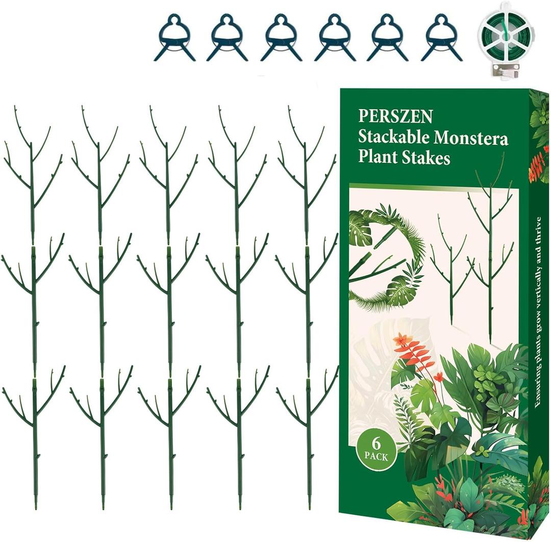 15 Pack Stackable Plant Support Stakes, Garden Trellis for Climbing Plants Indoor and Outdoor Use, Plant Accessories for Potted Plants Monstera, Plant Sticks for Climbing Plant Stems (Dark green)