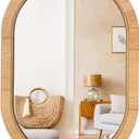 20x30 Oval Rattan Mirror for Wall, Boho Decorative Mirror for Bathroom Vanity, Farmhouse & Natural Home Decor for Bedroom, Living Room
