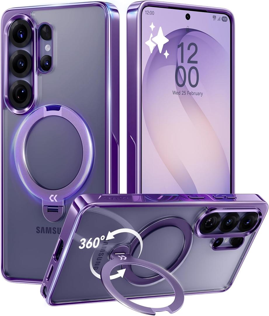 CASEKOO Cobalt Purple Glossy for Samsung Galaxy S26 Ultra Case [360 Spin Magnetic Stand][Fit for MagSafe][18FT Military-Grade Protection] Slim Durable Hand-Polished Frame S26 Ultra Case 6.9", Purple